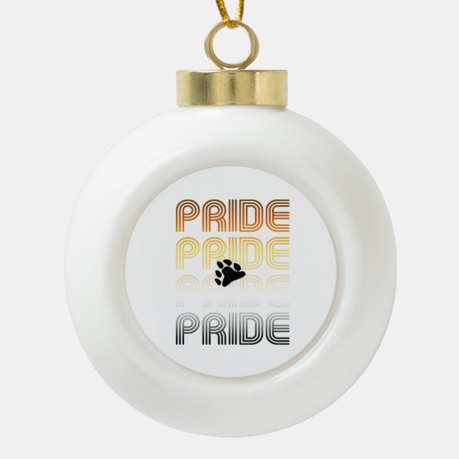 Bear Pride Paw Retro Pattern Design Letters Ceramic Ball Christmas Ornament (Front)