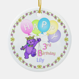 Bear Princess 3rd Birthday Keepsake Ceramic Ornament
