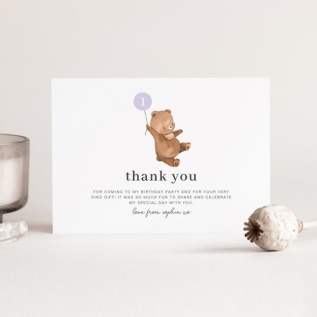 Bear Purple Balloon Thank You Card (Creator Uploaded)