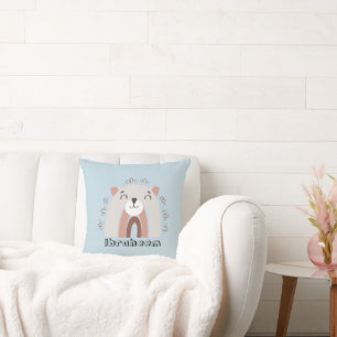 Bear Rainbow Custom Name Children's Room Cushion