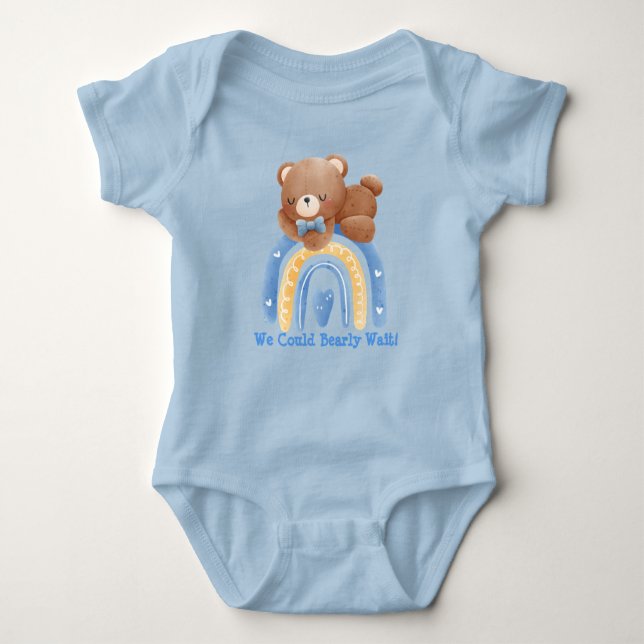 Bear Rainbow We Could Bearly Wait Baby Bodysuit (Front)