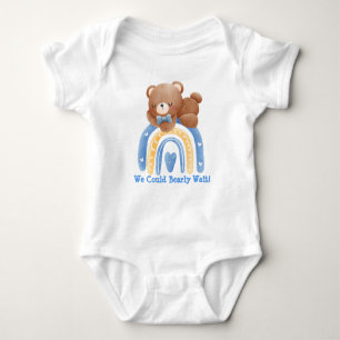 Bear Rainbow We Could Bearly Wait Baby Bodysuit