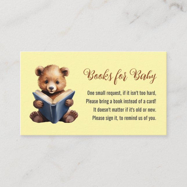 Bear Reading Books for Baby Shower Enclosure Card (Front)