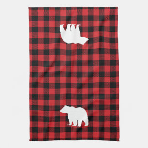 Bear Red and Black Buffalo Check Kitchen Towel