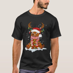 Bear Reindeer Santa Noel Costume Dancing On Snow M T-Shirt
