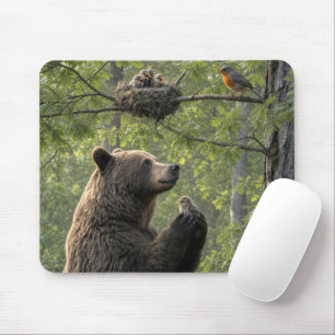 Bear Rescuing a Baby Robin Mouse Pad
