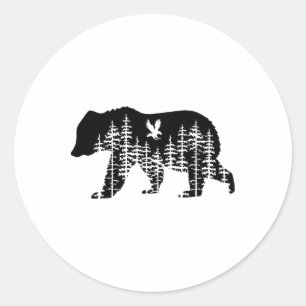 Bear Retro Forest Trees Outdoors Wildlife Camping Classic Round Sticker