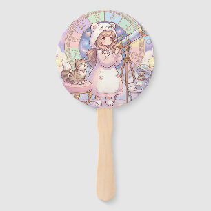 Bear Reverie Kawaii Astrology Star Gazer Aesthetic Hand Fan