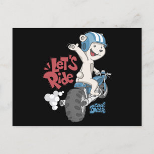 Bear riding a motorbike postcard