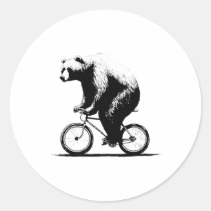 Bear Riding Bicycle Cycling Mountain Bike Biking B Classic Round Sticker