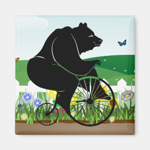 Bear Riding Vintage Bike Magnet
