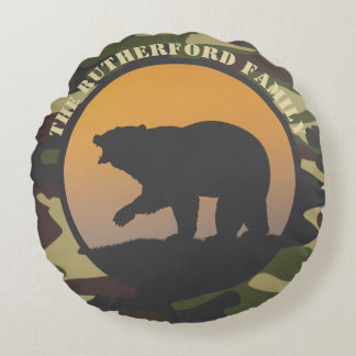 Bear Roar and Camo Round Pillow