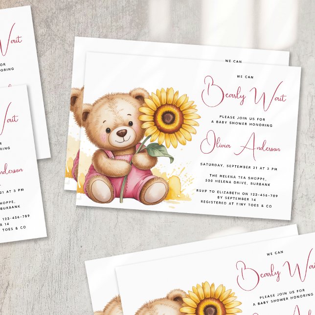 Bear Rustic Sunflower Bearly Wait Baby Shower Invitation (Creator Uploaded)