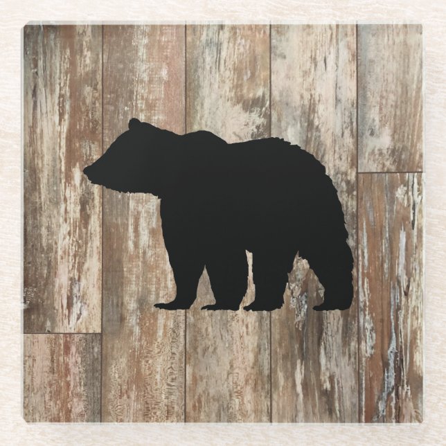Bear Rustic Wilderness Decor Glass Coaster (Front)