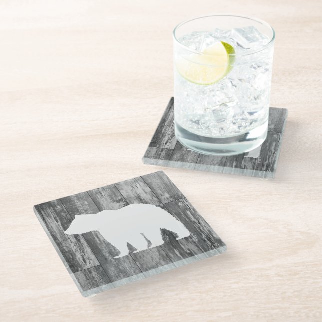 Bear Rustic Wilderness Decor Glass Coaster (Angled)
