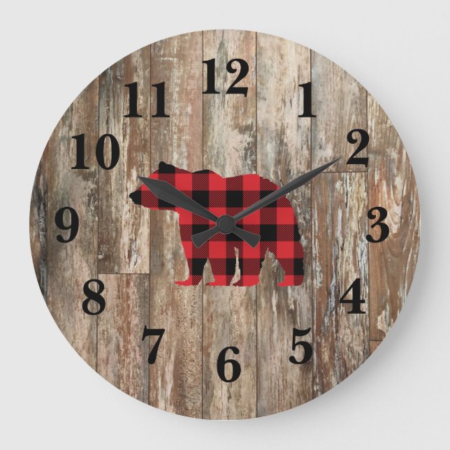 Bear Rustic Wood Decor Large Clock (Front)