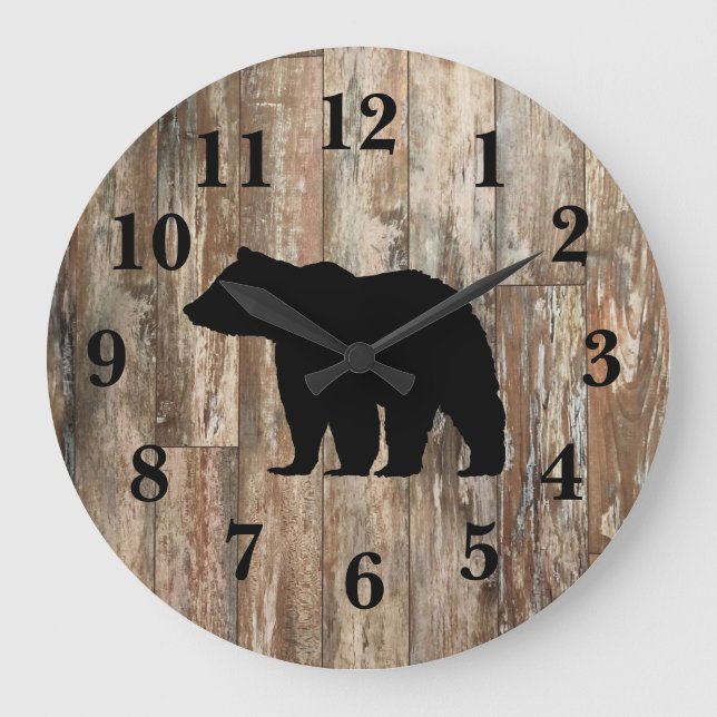 Bear Rustic Wood Decor Large Large Clock (Front)
