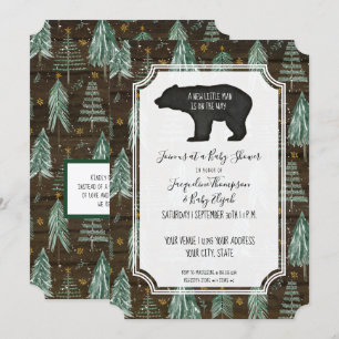 Bear Rustic Wood Woodland Forest Baby Boy Shower Invitation
