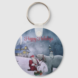 Bear, Santa Claus and Little House Key Ring