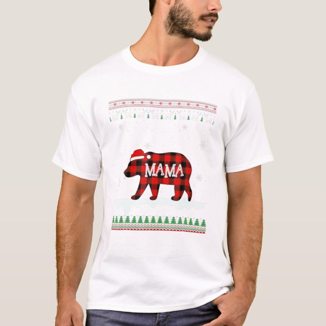 Bear Santa Red Plaid Family T-Shirt (Front)