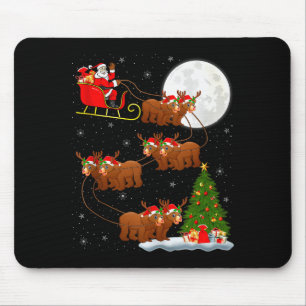 Bear Santa Sleigh Flying Funny Magical Christmas T Mouse Pad