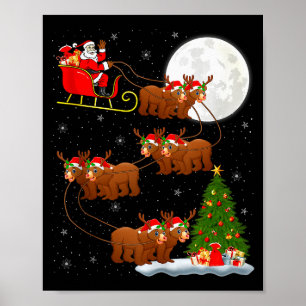Bear Santa Sleigh Flying Funny Magical Christmas T Poster