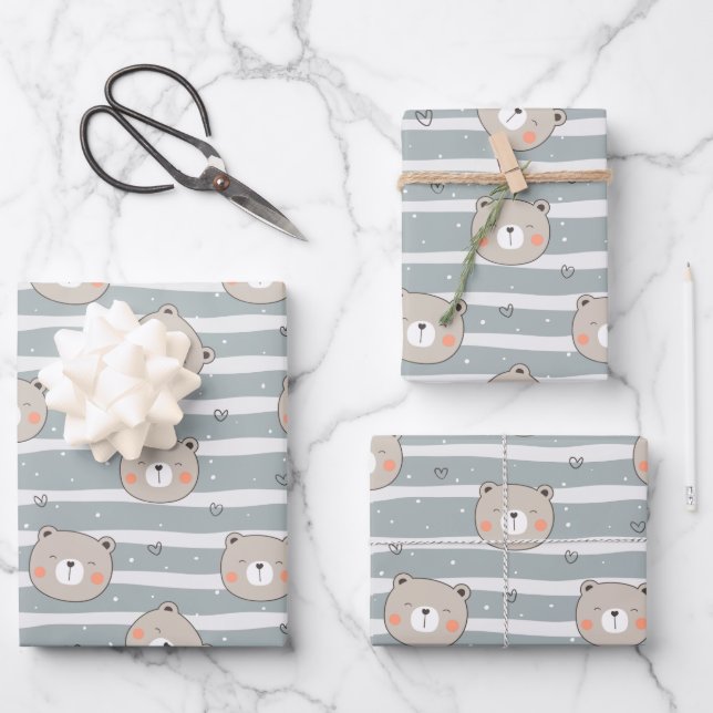 Bear Seamless Pattern Background Baby Shower Wrapping Paper Sheet (Front)
