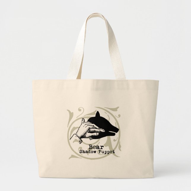 Bear Shadow Puppet Hand Vintage Large Tote Bag (Front)