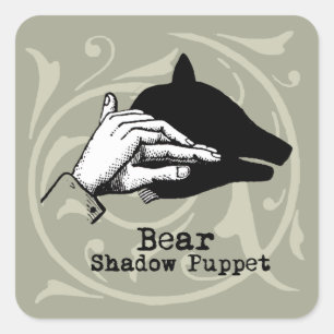 Bear Shadow Puppet Hand Vintage Square Sticker