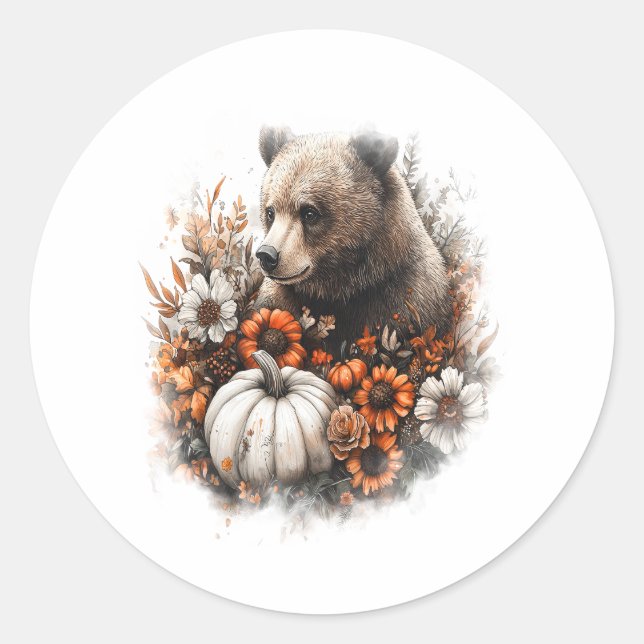Bear Shirt Country Pumpkin Classic Round Sticker (Front)