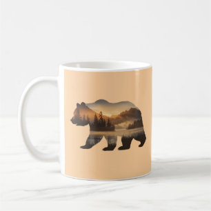Bear Silhouette Design with Sunset View Coffee Mug