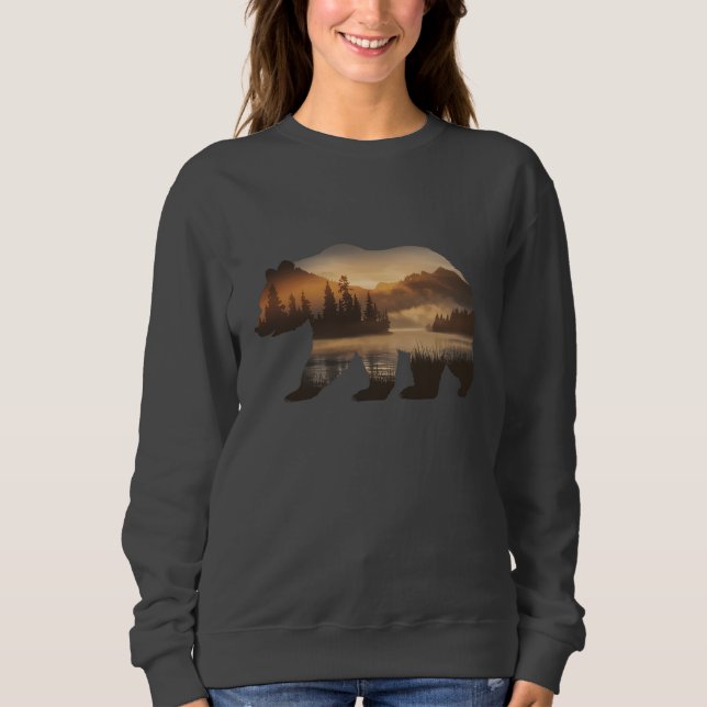 Bear Silhouette Design with Sunset View Sweatshirt (Front)