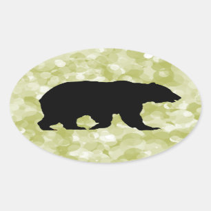 Bear Silhouette Oval Stickers