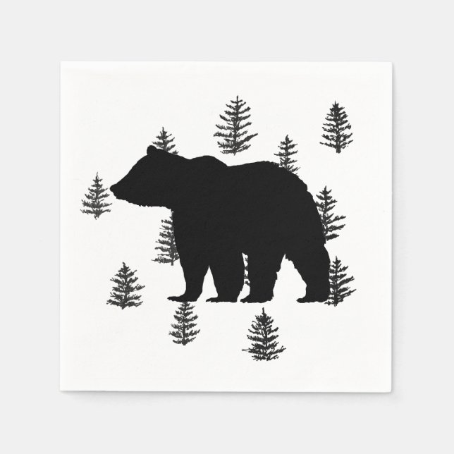 Bear Silhouette Trees Wilderness Mountain Napkin (Front)