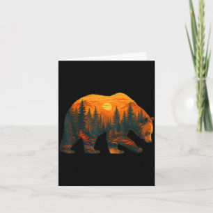Bear silhouette with forest landscape and sunset card