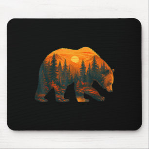 Bear silhouette with forest landscape and sunset mouse pad