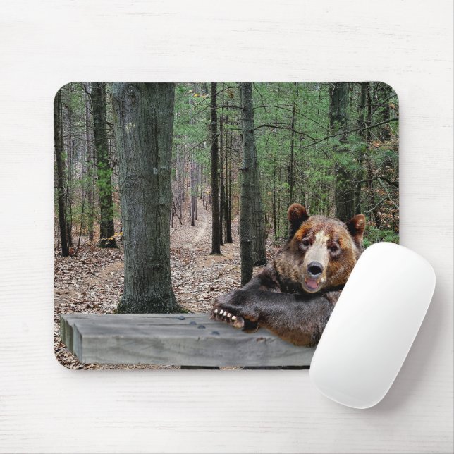 Bear Sitting At a Picnic Table Mouse Pad (With Mouse)