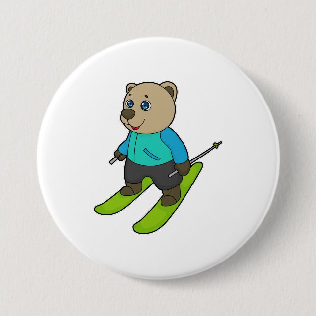 Bear Skier Ski 7.5 Cm Round Badge (Front)