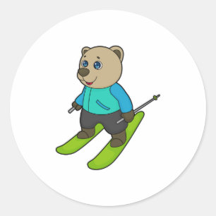 Bear Skier Ski Classic Round Sticker