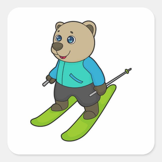 Bear Skier Ski Square Sticker (Front)
