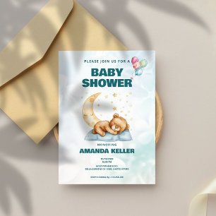 Bear Sleep in Moon Star Baby Shower Invitation