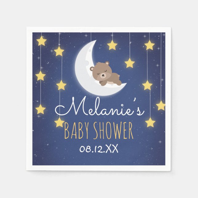 Bear Sleeping Love You The Moon Back Baby Shower  Napkin (Front)