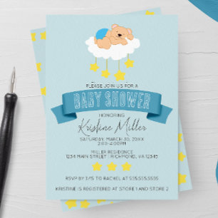 Bear Sleeping on Clouds Baby Shower Invitation