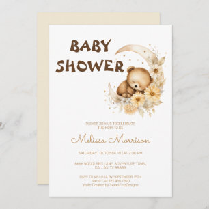 Bear Sleeping on Moon Baby Shower Invitation