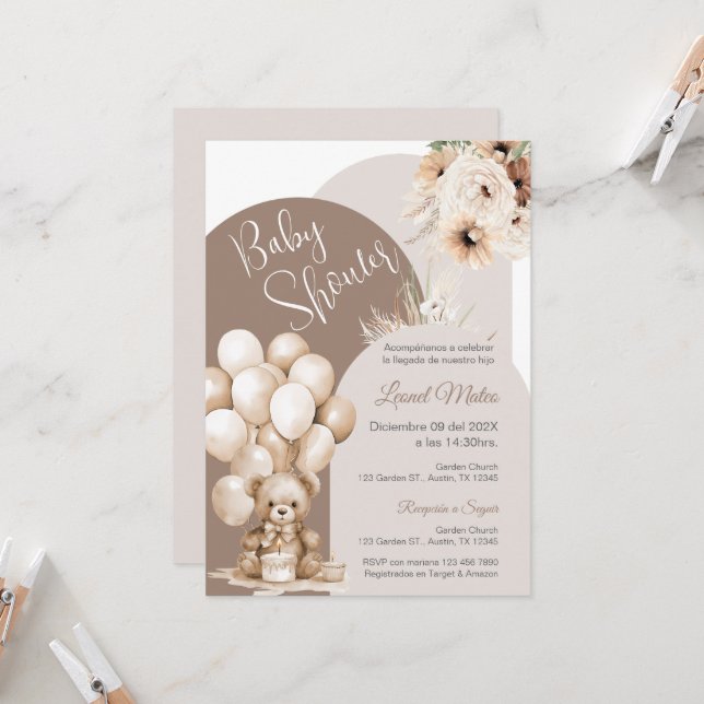 Bear Spanish Baby Shower Boy invitation (Front/Back In Situ)