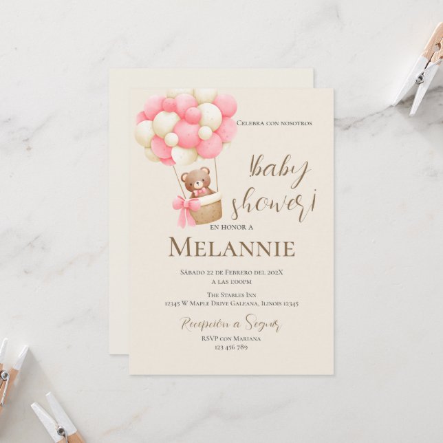 Bear Spanish Baby Shower invitation (Front/Back In Situ)