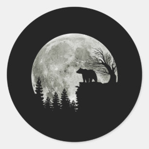 Bear Stand On Mountain Spooky Halloween Moon Classic Round Sticker
