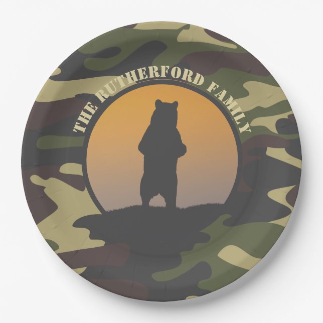 Bear Standing and Camo Paper Plate (Front)