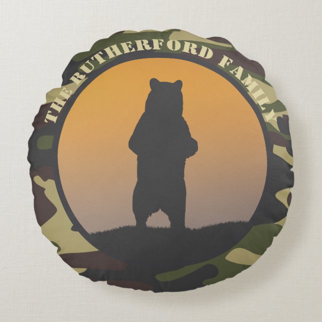 Bear Standing and Camo Round Cushion (Front)