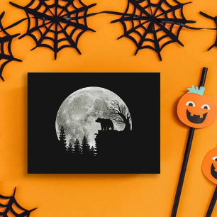 bear standing on moon halloween postcard